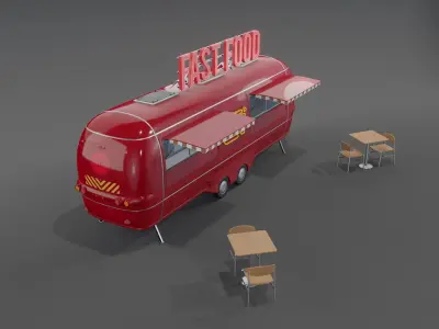 Red Fast Food Trailer 3D model