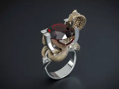 A RING WITH A COBRA AND A LARGE STONE Printable Model 3D print model