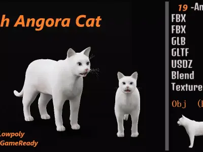 Turkish Angora Cat Low-poly 3D model