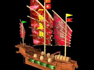 Chinese junk ship Low-poly 3D model