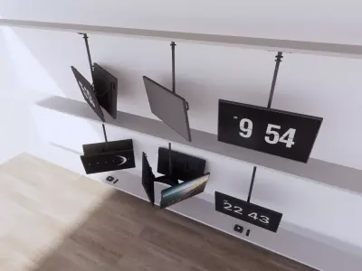 3D Model Modern Suspended Display and Digital Clock Setup and TV Low-poly 3D model