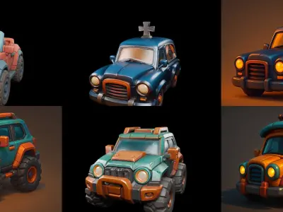 Stylized Car Advanced model bundle 22 pack 100 glb 3D model