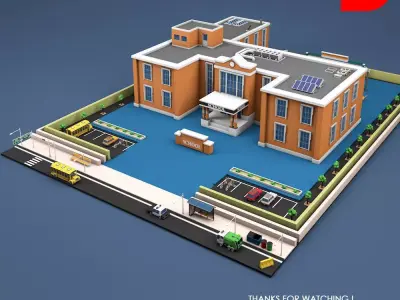 Low Poly High School Building Low-poly 3D model