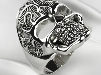 Gold Silver Skull Ring with Rhoduim Plating 3D print model