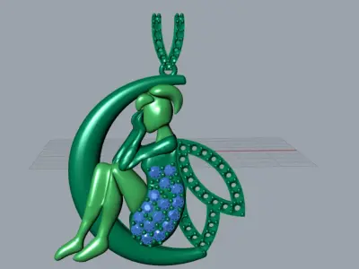 Tinkerbell on the Moon Pendant with Diamond Model jp0256 3D print model