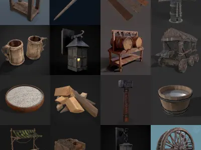 Medieval Props Collection TWO Low-poly 3D model