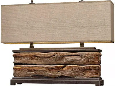 Large Wooden Rustic Loft Metal Old Country Table Lamp 3D model