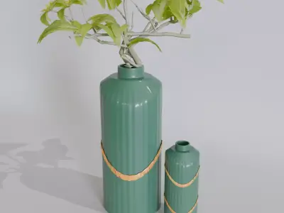 Golden Green Vase Set 01-Blender Procedural 3D Model 3D model