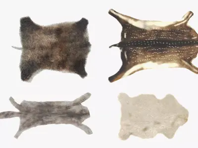 Animal Skin Rugs - Sheep Wolf Deer and Boar Hides 3D model