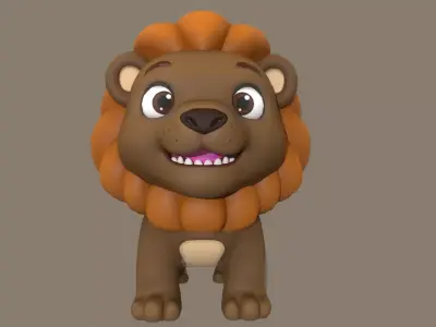 Rigged Cute Playful Dark Brown Lion Low-poly 3D model