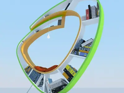 Bookshelf book shelf with circular shape 3D model