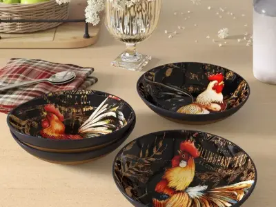 Frisina Gilded Rooster Pasta Bowl Set Free 3D model