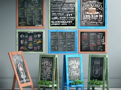 chalk board 04 with plants 3D model