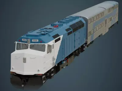 Locomotive And Railcar 1A Low-poly 3D model