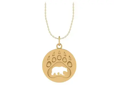 bear paw pendant round with bear pattern  3D print model