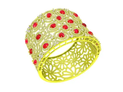 6469 Luxury Oval Ruby Diamond Woman Bangle 3D print model