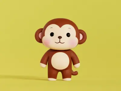 Monkey Character Cartoon Chibi Kawaii Rigged Animated Low-poly 3D model