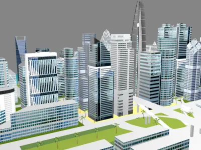 Modern urban high-rise buildings building ancillary buildings 3D model
