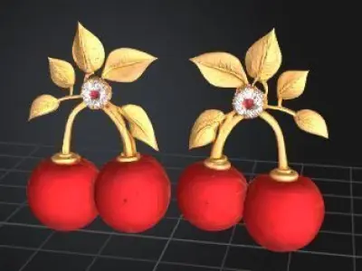 Cherry Bloom Luxurious Gold Fruit Earrings 3D print model