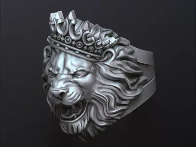 Lion With Crown V2 Ring 3D print model
