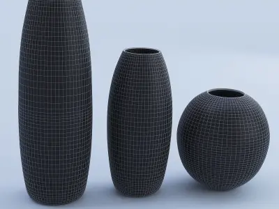Ceramic White Vase Set 3D model