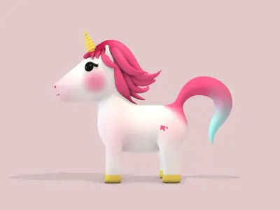 Cartoon Unicorn Red Hair Low-poly 3D model