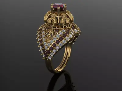 rings gold ring with rubies and diamonds 3D print model
