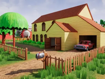 Farm Village Stylized Environment Low-poly 3D model