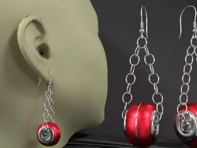 earrings pair of with silver chains 3D model