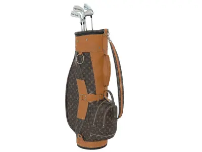 Vintage Louis Vuitton Monogram LV Golf Bag with Clubs Low-poly 3D model