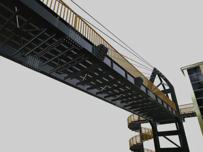 Steel Pedestrian Bridge-Elevator-Spiral Stair-Sailing Type-18 3D model