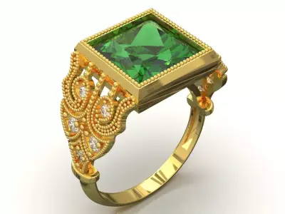 stl 3dm gold Ring Square Emerald Ottoman Setting model jr00253 3D print model