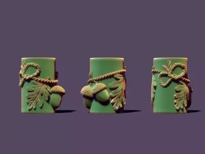 Autumn candle with acorns and leaves 3D print model