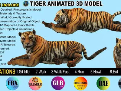 Tiger Rigged Animated 7 3D model