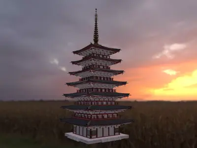 Japanese Pagoda  Low-poly 3D model