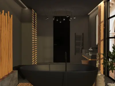 Bathroom 3D MODEL with walls and wooden floors 3D model