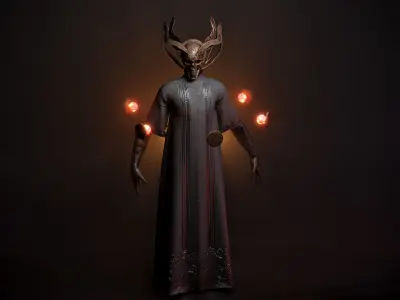 Necromancer person with candles Low-poly 3D model