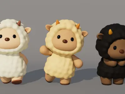 Rigged Cartoon Sheep Low-poly 3D model
