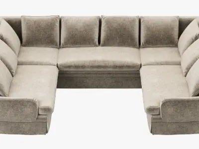 Restoration Hardware Belgian Classic Roll Arm U-Sofa Sectional 3D model