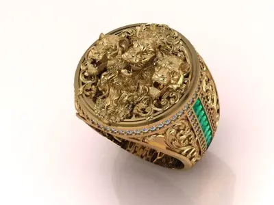 Three Lions Ring jewelry 3D model - for Him 3D print model