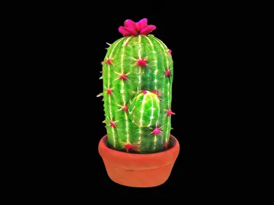 stylized cactus in a pot 3D model