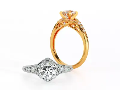 Engagement two tone ring with 1Ct round diamond 3D print model