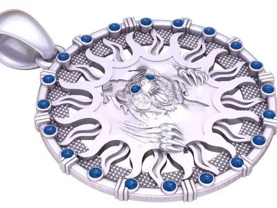 Roaring Bear Sunburst Pendant 3D print model