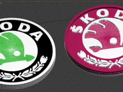 skoda two emblems 3D print model