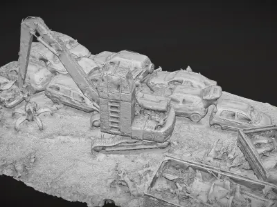 cars wreckage machinery terrain photogrammetry 3D model
