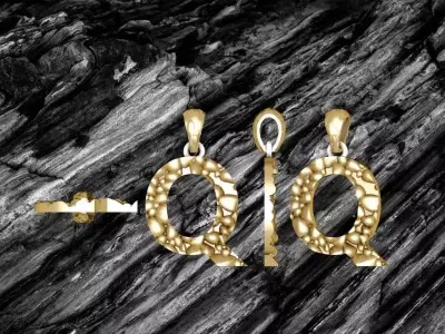 Q LETTER Alphabet ROCKS PENDANT 3D print model 3D print model