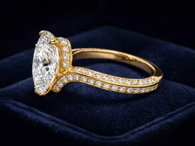 Pear Diamond Bypass Engagement Ring 14k Yellow Gold STL 3D print model