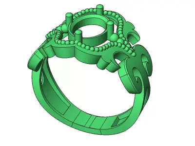 Beaded Gold Ring with Blue Gemstone  3D print model