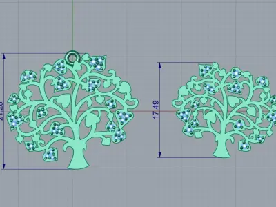 Tree design pendant and earrings 3D print model