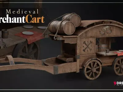 Medieval Merchant Cart - Detailed Wagon Low-poly 3D model